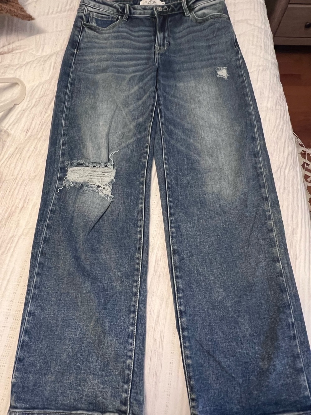 Hidden Straight-Leg Distressed Jeans - NWOT